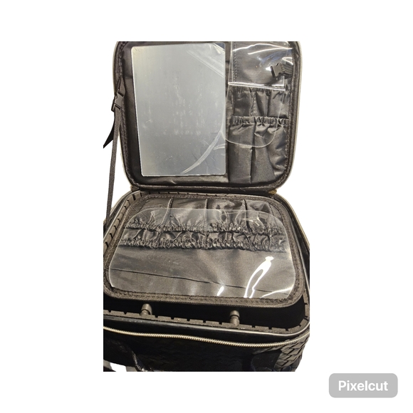 NWOT Black Woven Cosmetic Bag with mirror - Picture 6 of 8